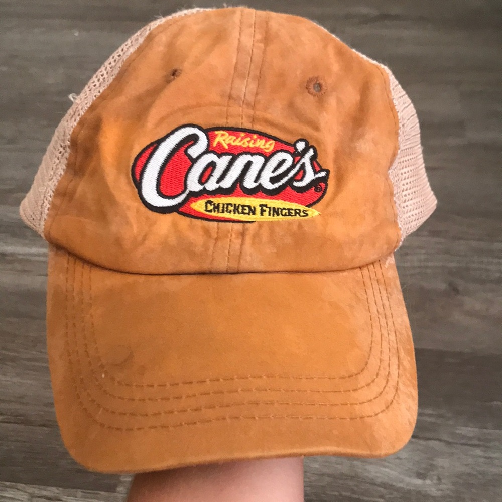 Raising canes hat with adjustable strap on the back color light brown